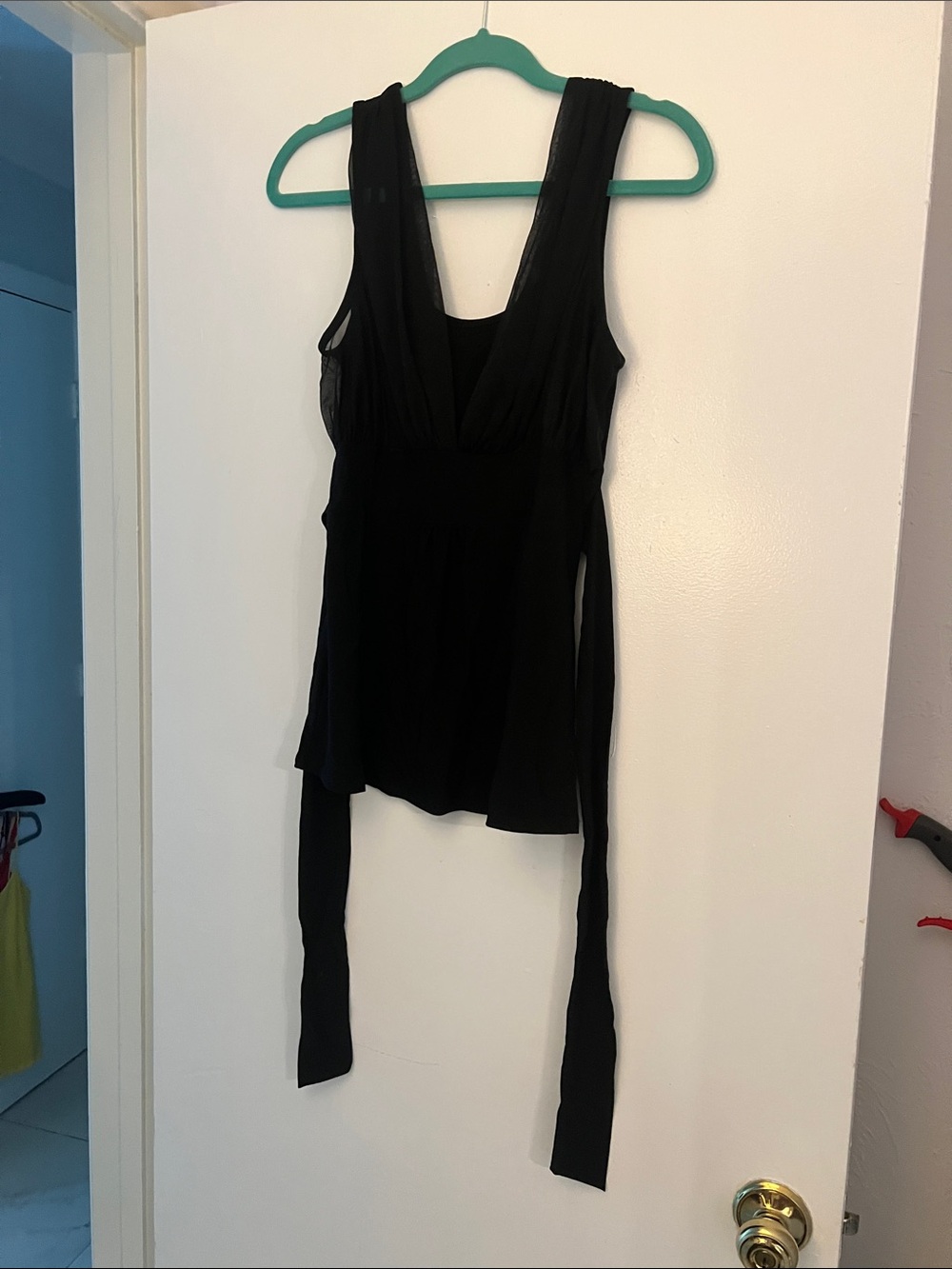 White House/black market Black Sleeveless V-Neck Tie-Waist Tank Top